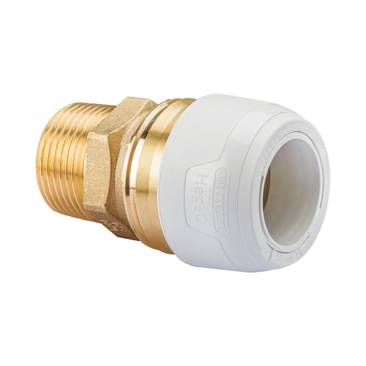 Hep2O Plastic Push-Fit Adapting Keyless Male Coupler 28mm x 1" (516RE)