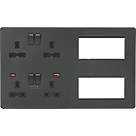 Knightsbridge SFR998AT 13A 4-Gang DP Combination Plate + 4.0A 18W 2-Outlet Type A & C USB Charger Anthracite with Black Inserts