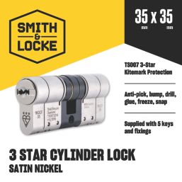 Smith & Locke Fire Rated 3 Star Diamond Double Cylinder Lock 35-35 (70mm) Satin Nickel