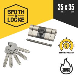 Smith & Locke Fire Rated 3 Star Diamond Double Cylinder Lock 35-35 (70mm) Satin Nickel