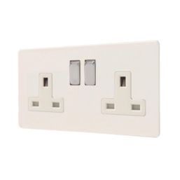 Varilight  13AX 2-Gang DP Switched Plug Socket Ice White  with White Inserts