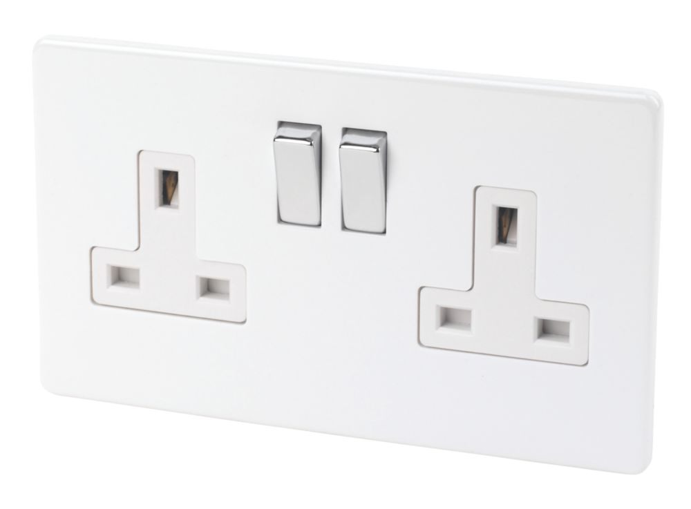 Varilight  13AX 2-Gang DP Switched Plug Socket Ice White  with White Inserts