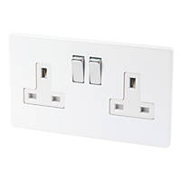 Varilight  13AX 2-Gang DP Switched Plug Socket Ice White  with White Inserts