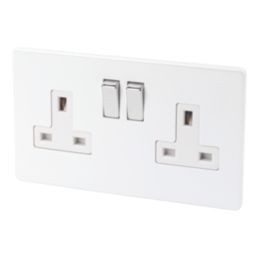 Varilight 13AX 2 Gang DP Switched Plug Socket Ice White with White Inserts Screwfix