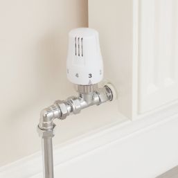 1/2" x 15mm White/Chrome Straight Modern Thermostatic Radiator Valve Head & Body