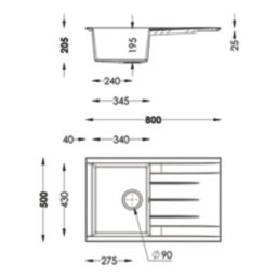Swirl Erzen 1 Bowl  Grey Composite Sink 800mm x 500mm