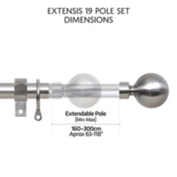 Renaissance Brushed Nickel Curtain Pole 19/16mm x 160-300cm