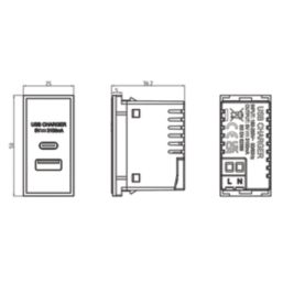 Knightsbridge  Modular 3.1A 15.5W 2-Outlet Type A & C USB Socket Grey