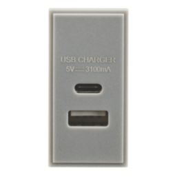 Knightsbridge  Modular 3.1A 15.5W 2-Outlet Type A & C USB Socket Grey
