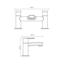 Aqualisa Central Chrome 123mm Deck Mounted Lever 2 Tap Holes Bath Pillar Tap