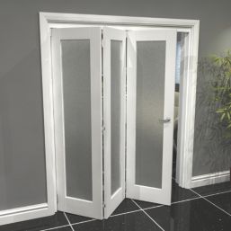 Green & Taylor  3-Door 1-Frosted Light Primed White Wooden Shaker Internal Bi-Fold Door 2060mm x 1794mm