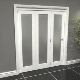 Green & Taylor  3-Door 1-Frosted Light Primed White Wooden Shaker Internal Bi-Fold Door 2060mm x 1794mm