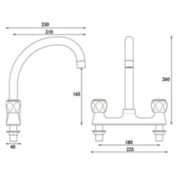 Bristan RP3 VAC2 DSM C MT Value Club  Deck Mounted Kitchen Sink Mixer Taps Chrome-Plated
