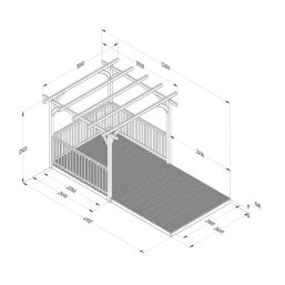 Forest Ultima 16' x 8' (Nominal) Flat Pergola & Decking Kit with 3 x Balustrades & Canopy
