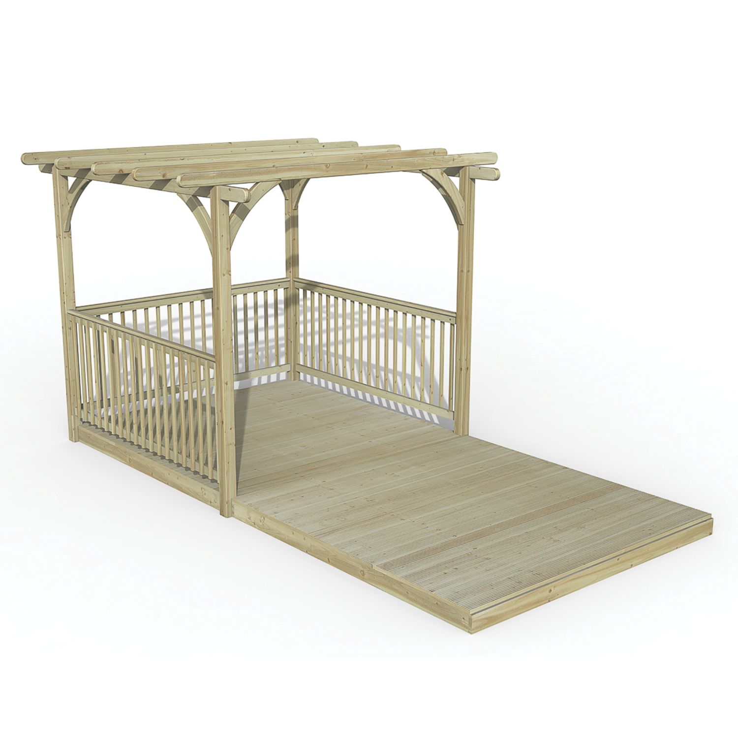 Forest Ultima 16' x 8' (Nominal) Flat Pergola & Decking Kit with 3 x Balustrades & Canopy (519FL)