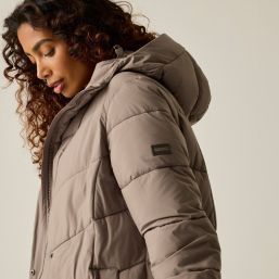 Regatta Eloria Womens Hooded Long Quilted Coat Mocha - 4S8 Size 16