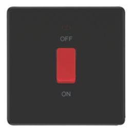 LAP  45A 1-Gang 2-Pole Cooker Switch Matt Black with LED with Red Inserts