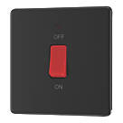 LAP  45A 1-Gang 2-Pole Cooker Switch Matt Black with LED with Red Inserts