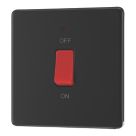 LAP  45A 1-Gang 2-Pole Cooker Switch Matt Black with LED with Red Inserts