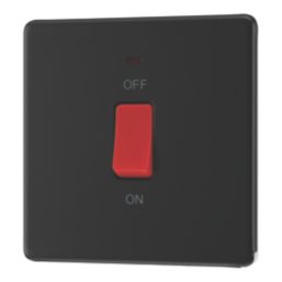 LAP  45A 1-Gang 2-Pole Cooker Switch Matt Black with LED with Red Inserts