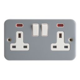 Contactum   13A 2-Gang DP Switched Metal Clad Socket with Neon with White Inserts