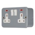 Contactum  13A 2-Gang DP Switched Metal Clad Socket with Neon with White Inserts