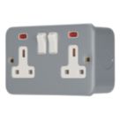 Contactum   13A 2-Gang DP Switched Metal Clad Socket with Neon with White Inserts