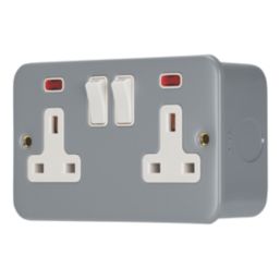 Contactum   13A 2-Gang DP Switched Metal Clad Socket with Neon with White Inserts