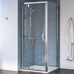 Aqualux Edge 8 Semi-Frameless Square Shower Enclosure Reversible Left/Right Opening Polished Silver 900mm x 900mm x 2000mm