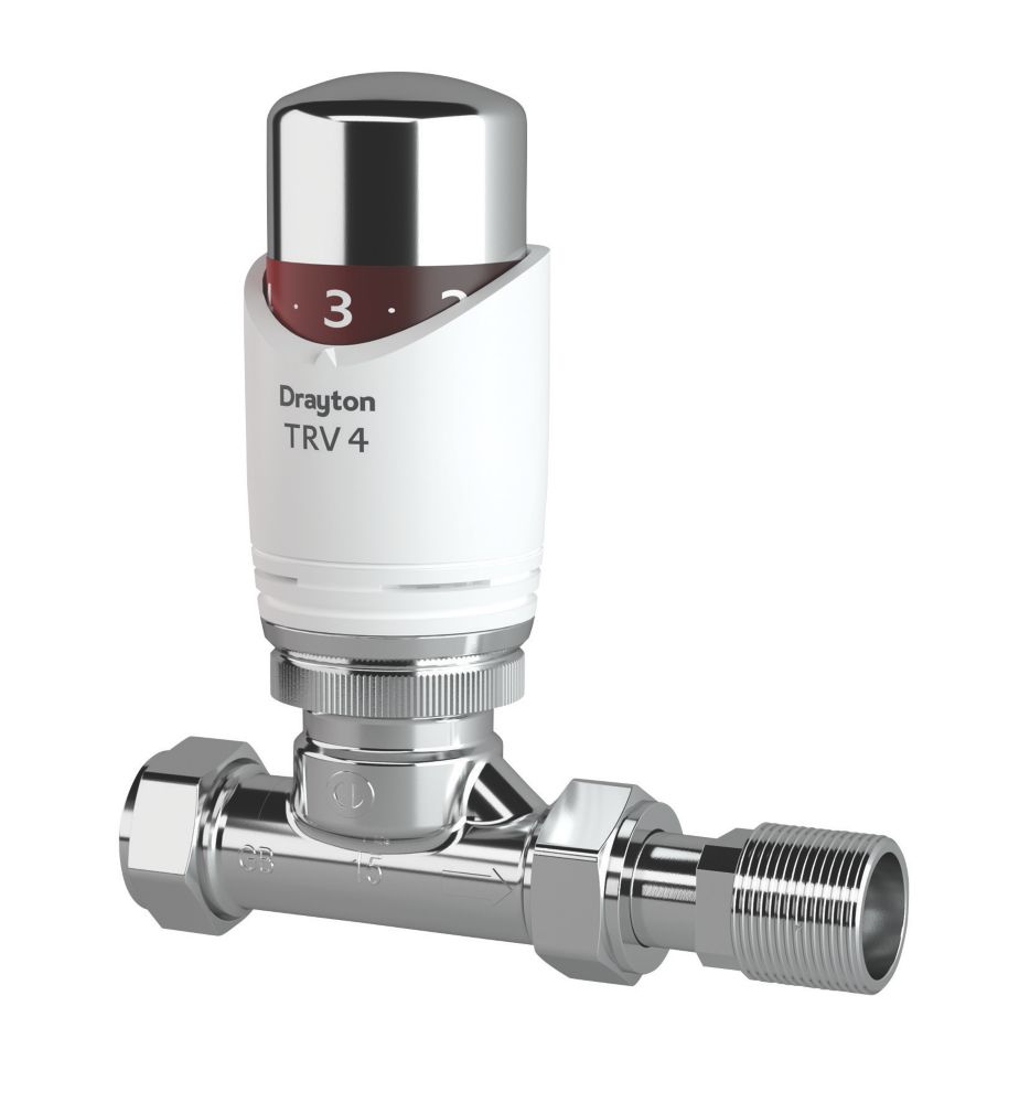 Drayton TRV4 Chrome Straight Thermostatic Radiator Valve with  Auto-Balancing Technology 15mm x 1/2 - Screwfix