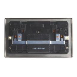 Contactum iConic 13A 2-Gang DP Switched Socket + 4.8A 24W 2-Outlet Type A & C USB Charger Brushed Stainless Steel with Black Inserts