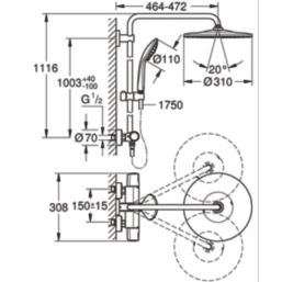 Grohe Vitalio Joy System 310 HP Rear-Fed Exposed Matt Black Thermostatic Shower System