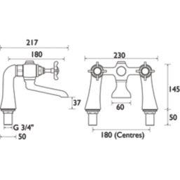 Bristan 1901 Chrome-Plated 145mm Deck Mounted Cross Head 2 Tap Holes Bath Mixer Tap