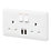 MK Base 13A 2-Gang SP Switched Socket + 2.4A 2-Outlet Type A USB Charger White with White Inserts