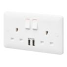 MK Base 13A 2-Gang SP Switched Socket + 2.4A 12W 2-Outlet Type A USB Charger White