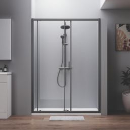 ETAL  Framed Rectangular Sliding Shower Door Matt Black 1190mm x 1900mm