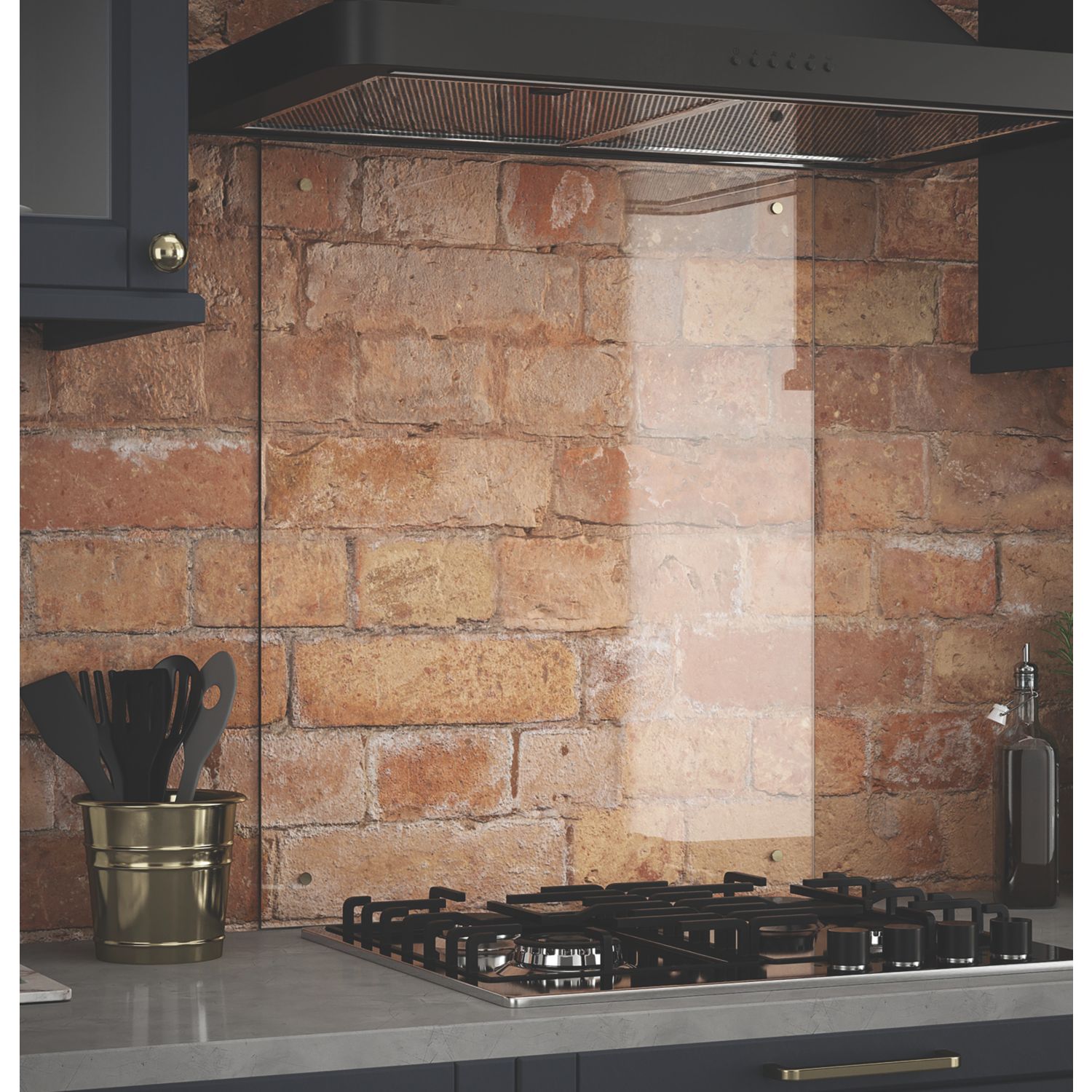 Splashback Clear with Brass Caps Splashback 600mm x 750mm x 6mm (521RX)