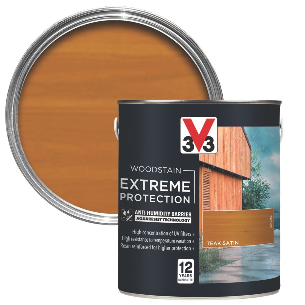 V33 2.5Ltr Teak Satin SolventBased Exterior Wood Stain Screwfix