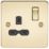Knightsbridge  13A 1-Gang DP Switched Single Socket Polished Brass  with Black Inserts