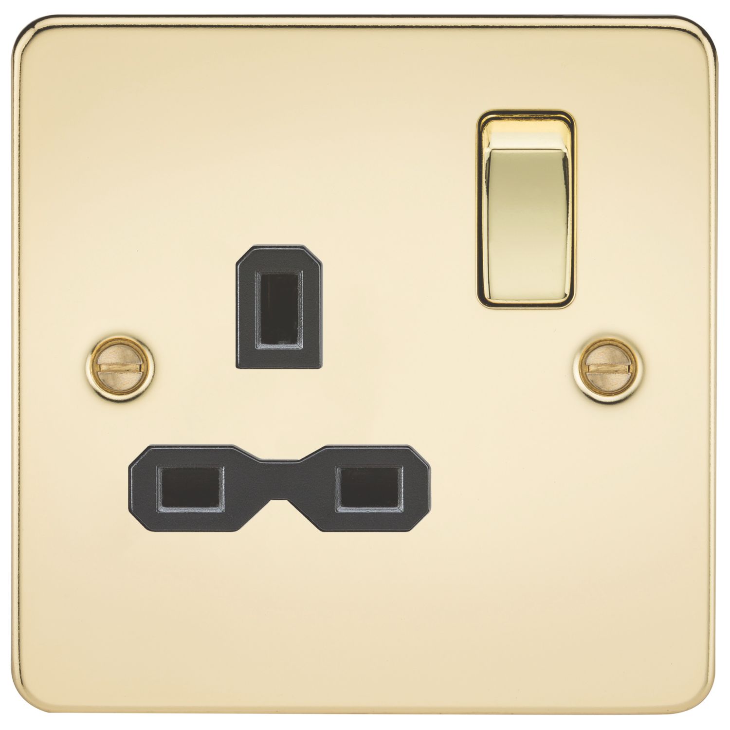 Knightsbridge 13A 1-Gang DP Switched Single Socket Polished Brass with Black Inserts (521TX)