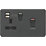 Knightsbridge  45A 1-Gang DP Cooker Switch & 13A DP Switched Socket + 2.4A 12W 2-Outlet Type A USB Charger Anthracite  with Black Inserts