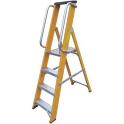 Lyte Fibreglass 1.45m 4 Step Platform Step Ladder With Handrail