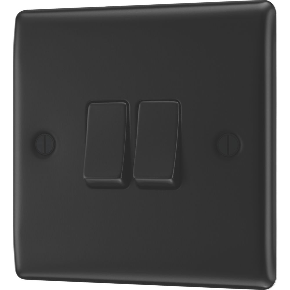 British General Nexus Metal 20A 16AX 2-Gang 2-Way Light Switch  Matt Black