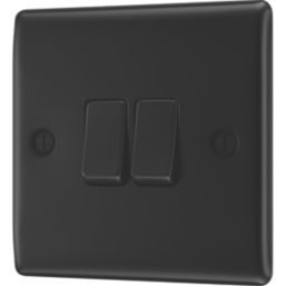 British General Nexus Metal 20A 16AX 2-Gang 2-Way Light Switch  Matt Black