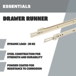 Essentials White Bottom Fix Self-Closing Roller Drawer Runners 500mm 2 Pack