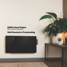 TCP  2000W Electric Portable or Wall-Mounted Glass Convector Panel Heater Black