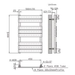 Flomasta Flat Bar 800mm x 500mm 785BTU Chrome Vertical Designer Radiator