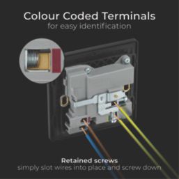 British General Evolve 13A 1-Gang SP Switched Socket + 3A 18W 2-Outlet Type A & C USB Charger Black Chrome with Black Inserts