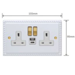 Varilight  13A 2-Gang SP Switched Socket + 4A 20W 2-Outlet Type A & C USB Charger Georgian White with White Inserts