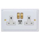 Varilight  13A 2-Gang SP Switched Socket + 4A 20W 2-Outlet Type A & C USB Charger Georgian White with White Inserts
